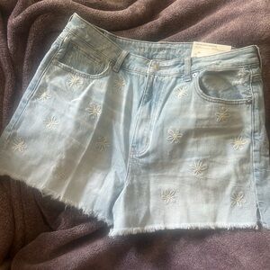 Light Wash Mom Embroidered Shorts